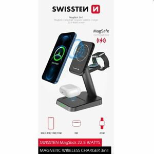 Swissten MagStick bezdrátová nabíječka 3v1 22, 5W, černá obraz
