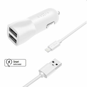 FIXED Autonabíječka Smart Rapid Charge 2x USB s kabelom USB/Lightning MFI 1m, 15 W, bílá obraz