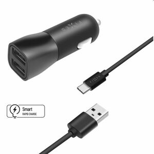 FIXED Autonabíječka Smart Rapid Charge 2x USB s kabelom USB/USB-C 1m, 15 W, černá obraz