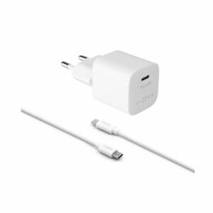 FIXED Mini charger set with USB-C output and USB-C/USB-C cable, PD support, 1 m, 20W, white obraz