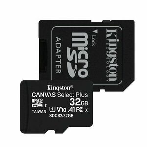 Kingston Canvas SeIect Plus Micro SDHC 32GB + SD adaptér, UHS-I A1, Class 10 - rychlost 100 MB/s obraz