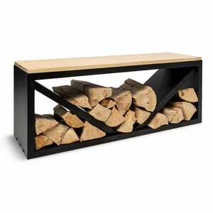 Blumfeldt Kindlewood L Black, stojan na dřevo, lavička, 104 × 40 × 35 cm, bambus, zinek obraz