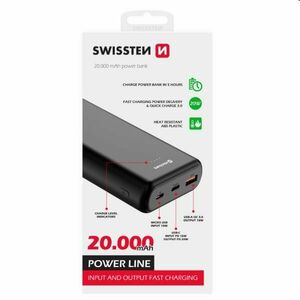 Swissten Power Line Powerbank 20 000 mAh 20W, PD, černé obraz