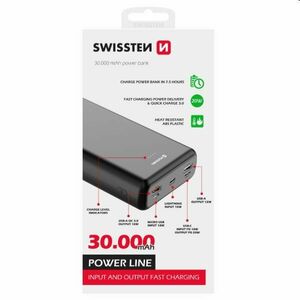 Swissten Power Line Powerbank 30 000 mAh 20W, PD, černá obraz