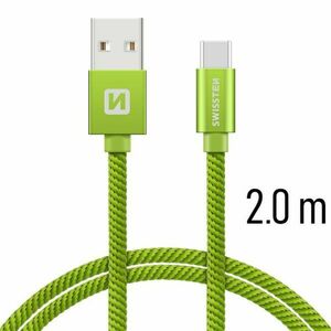 Datový kabel Swissten textilní s USB-C konektorem a podporou rychlonabíjení, Green obraz