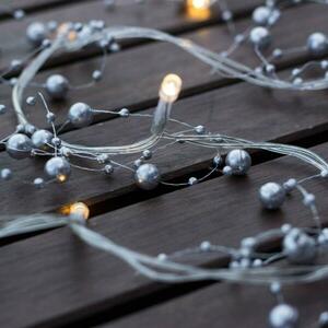 DecoLED LED světelný řetěz na baterie - stříbrné perly, teple bílá, 10 diod, 1, 3m obraz
