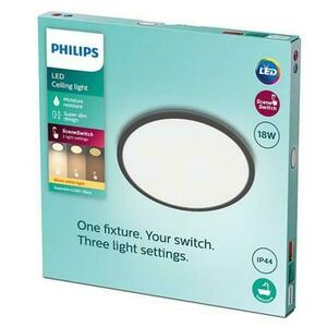LED Koupelnové stropní svítidlo Philips Superslim CL550 8719514327283 18W 1500lm 2700K IP44 30cm černé, 3-krokové stmívání obraz