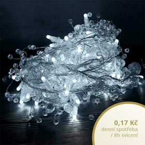 DecoLED Světelný řetěz s krystalky - 8m, ledově bílá s flash obraz