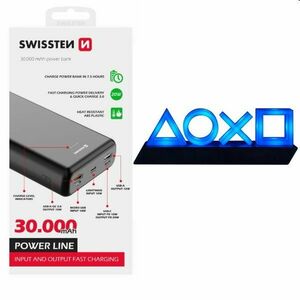 Swissten Power Line Powerbank 30 000 mAh 20W, PD, black + Playstation 5 Icons Light USB obraz