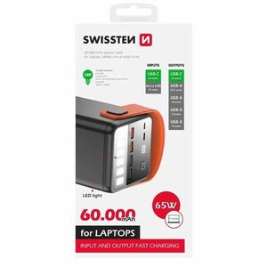 Swissten Power Line Powerbanka 60000 mAh 65W, PD, černá obraz