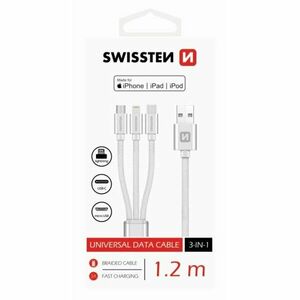 Datový kabel Swissten textilní 3 v 1 as podporou rychlonabíjení, stříbrný obraz