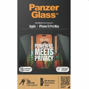 Ochranné sklo PanzerGlass UWF Privacy s aplikátorem pro Apple iPhone 15 Pro Max, černé obraz
