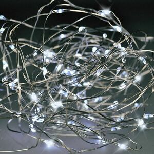 Solight vánoční řetěz stříbrný, 100x mini LED, 10m, 3 x AA, studené světlo 1V54-W obraz