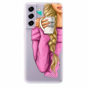 Odolné silikonové pouzdro iSaprio - My Coffe and Blond Girl - Samsung Galaxy S21 FE 5G obraz