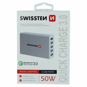 Rychlonabíječka Swissten Smart IC 50W s podporou QuickCharge 3.0 a 5 USB konektory, bílá obraz