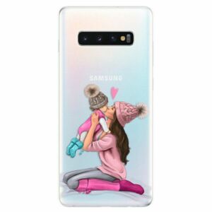 Odolné silikonové pouzdro iSaprio - Kissing Mom - Brunette and Girl - Samsung Galaxy S10+ obraz