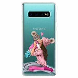 Odolné silikonové pouzdro iSaprio - Kissing Mom - Brunette and Girl - Samsung Galaxy S10 obraz