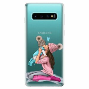 Odolné silikonové pouzdro iSaprio - Kissing Mom - Brunette and Boy - Samsung Galaxy S10 obraz