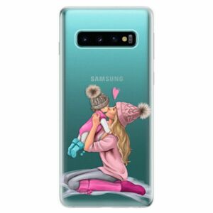 Odolné silikonové pouzdro iSaprio - Kissing Mom - Blond and Girl - Samsung Galaxy S10 obraz