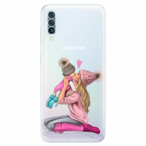 Odolné silikonové pouzdro iSaprio - Kissing Mom - Blond and Girl - Samsung Galaxy A50 obraz