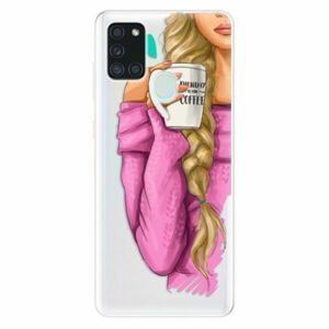 Odolné silikonové pouzdro iSaprio - My Coffe and Blond Girl - Samsung Galaxy A21s obraz