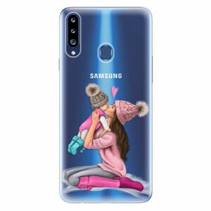 Odolné silikonové pouzdro iSaprio - Kissing Mom - Brunette and Girl - Samsung Galaxy A20s obraz