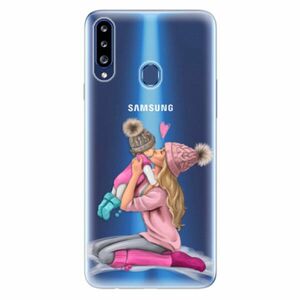 Odolné silikonové pouzdro iSaprio - Kissing Mom - Blond and Girl - Samsung Galaxy A20s obraz
