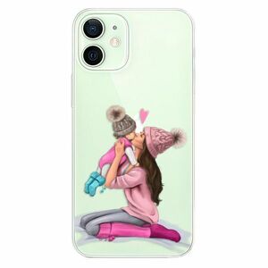 Odolné silikonové pouzdro iSaprio - Kissing Mom - Brunette and Girl - iPhone 12 mini obraz