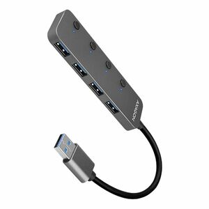 AXAGON HUE-MSA 4x USB3.2 Gen 1 SWITCH hub, metal, micro USB power IN, 20 cm USB-A kabel obraz
