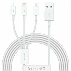 Baseus CAMLTYS-02 Superior Fast Charging Datový Kabel 3v1 USB-C/ Lightning/ MicroUSB 1.5m, bílý obraz