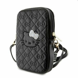 Hello Kitty PU Leather Quilted Pattern Kitty Head Logo Phone Bag, black obraz
