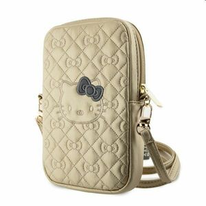 Hello Kitty PU Leather Quilted Pattern Kitty Head Logo Phone Bag, gold obraz