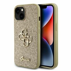 Guess PU Fixed Glitter 4G Metal Logo Zadní Kryt pro iPhone 15, gold obraz