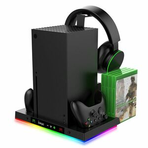 iPega XBX023S Multifunkční nabíjecí RGB stojan s chlazením pro Xbox Series X, black obraz