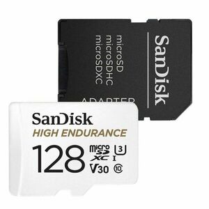 SanDisk Micro SDXC High Endurance 128GB + SD adaptér, UHS-I U3 V30, Class 10-rychlost 100/40 MB/s (SDSQQNR-128G-GN6IA) obraz