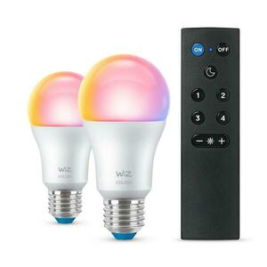 WiZ SET 2x LED žárovka E27 A60 8W (60W) 806lm 2200-6500K RGB IP20, stmívatelná + ovladač obraz