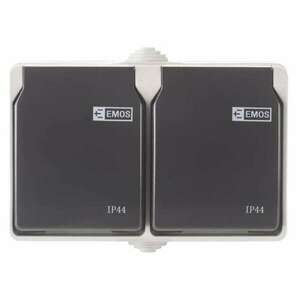 EMOS Zásuvka nástěnná dvojitá, šedo-černá, IP44 3104139711 obraz