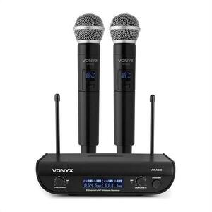 Vonyx WM82 Digital, 2kanálový systém UHF bezdrátových mikrofonů, 2 x ruční mikrofon, 50m, černý obraz