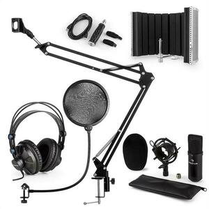 Auna CM001B mikrofonní sada V5 sluchátka, kondenzátorový mikrofon, panel, mikrofonní rameno, pop filtr, černá barva obraz