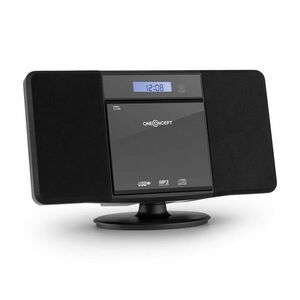 OneConcept V-13 BT, stereo systém s CD MP3, USB, bluetooth, rádiem a budíkem, nástěnná montáž, černý obraz