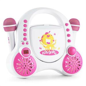 Auna Rockpocket-A PK dětský karaoke systém CD AUX 2x mikrofon nabíjecí baterie bílá barva obraz