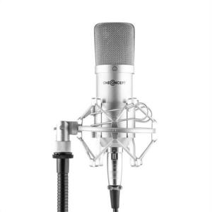 OneConcept MIC-700, studiový mikrofon, ø 34 mm, kardioidní, pavouk, ochrana proti větru, XLR, stříbrný obraz