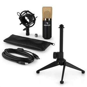 Auna MIC-900BG-LED V1, USB mikrofonní sada, černo zlatý kondenzátorový mikrofon + stolní stativ obraz