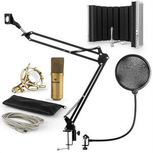 Auna MIC-9005G V5, mikrofonní sada, kondenzátorový mikrofon, pop-filter, resorbční panel, rameno, zlatá barva obraz