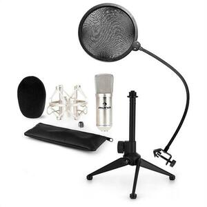 Auna CM001S mikrofonní sada V2 – kondenzátorový mikrofon, mikrofonní stojan, pop filtr, stříbrná barva obraz