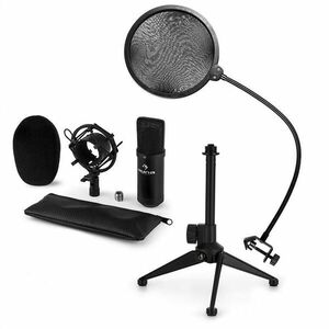 Auna CM001B mikrofonní sada V2 – kondenzátorový mikrofon, mikrofonní stojan, pop filtr, černá barva obraz