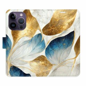 Flipové pouzdro iSaprio - GoldBlue Leaves - iPhone 14 Pro obraz