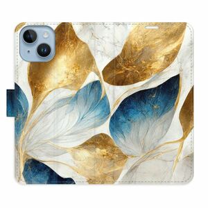 Flipové pouzdro iSaprio - GoldBlue Leaves - iPhone 14 obraz