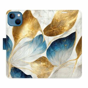 Flipové pouzdro iSaprio - GoldBlue Leaves - iPhone 13 obraz