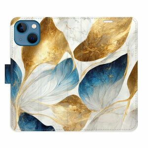 Flipové pouzdro iSaprio - GoldBlue Leaves - iPhone 13 mini obraz